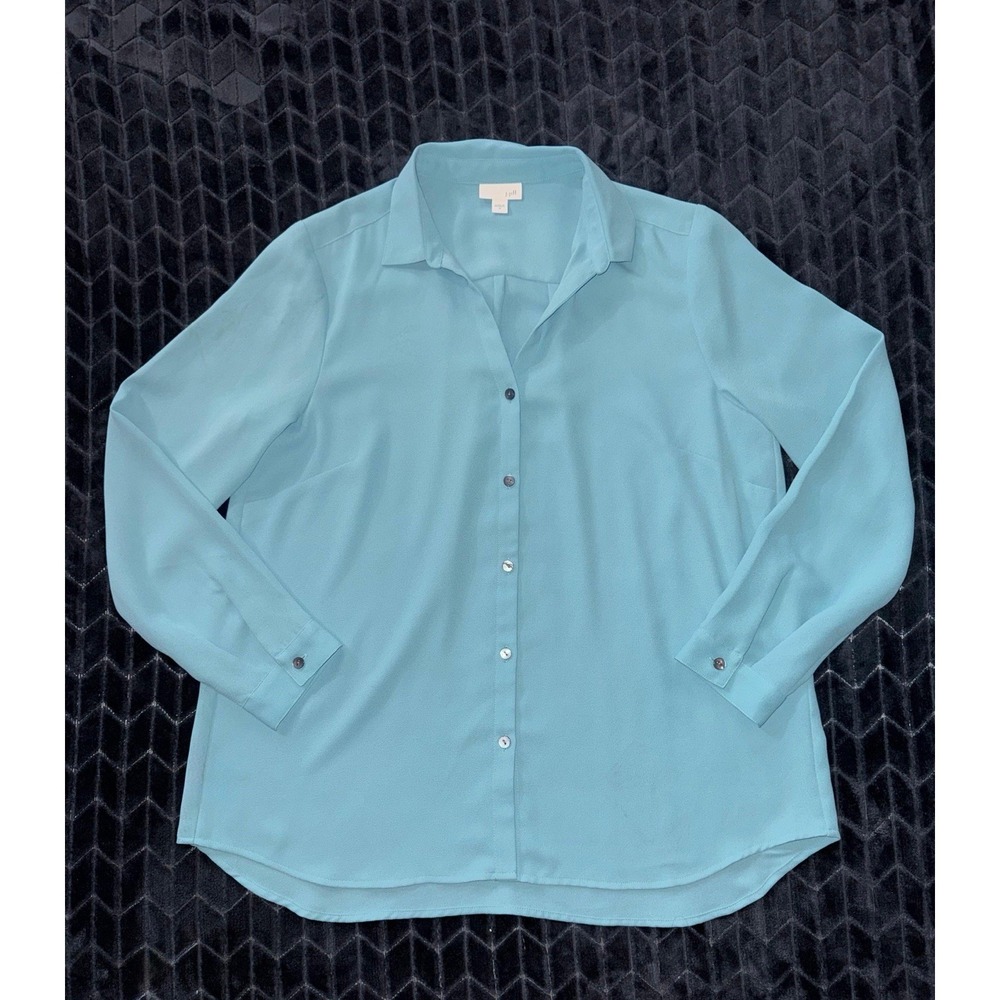J. Jill Shirt Women Blue Button Up Collared Long Sleeve Casual Solid Size Medium